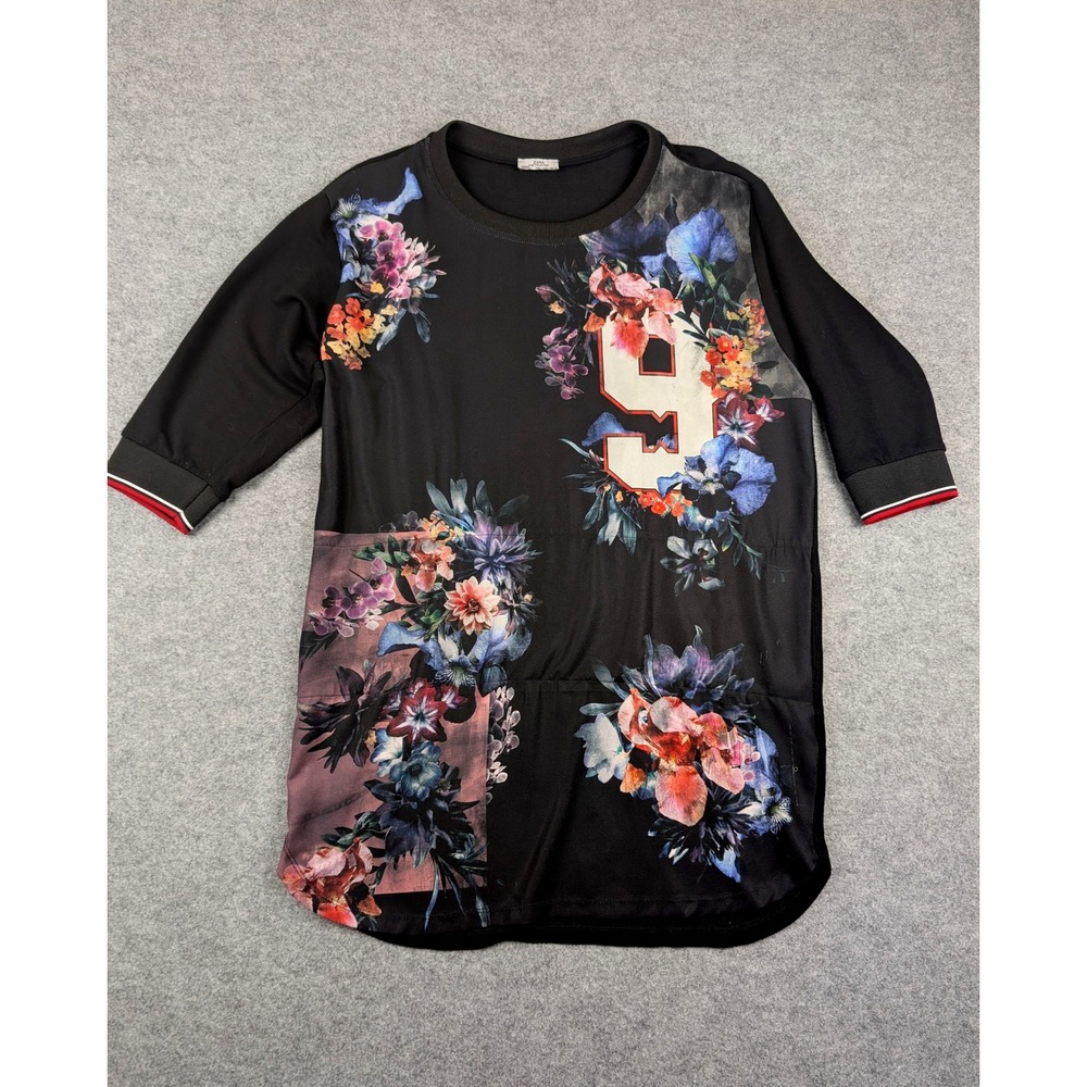 Zara Floral Varsity Number 9 Jersey Top Black Short Sleeve Pockets Woman - Picture 3 of 15